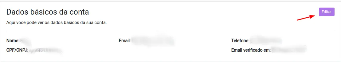 Interface de edição de dados pessoais do usuário