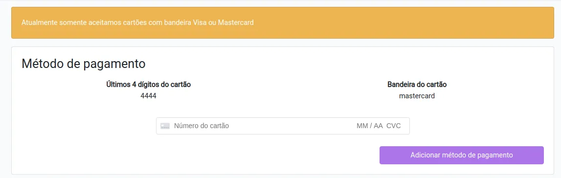 Formulário seguro para preenchimento de dados de cartão de crédito